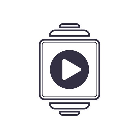 Outline icon smart watch with play video symbol. Electronic media screen modern hand gadget device. Vector multimedia symbolのイラスト素材