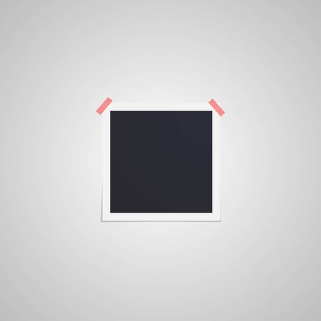 Vector empty photo frame with tape isolated on white background. Square shaped cardのイラスト素材