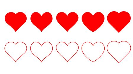 Hearts icon set. Outline love vector signs isolated on a background. Red graphic shape line art for romantic wedding  or valentine giftのイラスト素材