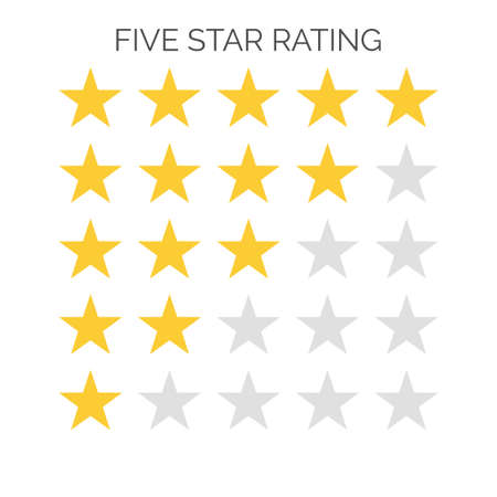 Premium quality 5 gold rating stars. Shapes of simple five vector rank empty and full starsのイラスト素材