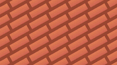 Vector red brick wall background. Old diagonal texture urban masonry. Vintage architecture block wallpaper. Retro facade room illustrationのイラスト素材