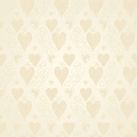 Hearts vector seamless pattern for shirt, panties, tank top or swimsuit, underwear, bedding pillow. Sail Champagne color sketch background. Doodle textile. Wedding. Fashion design for Valentines dayのイラスト素材
