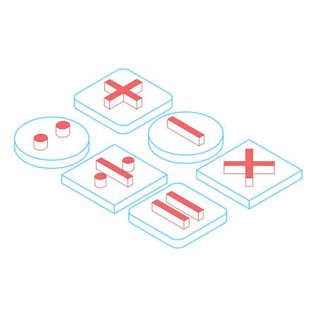Vector 3d isometric icons, buttons of math signs. Symbols equal plus minus division x multiplicationのイラスト素材