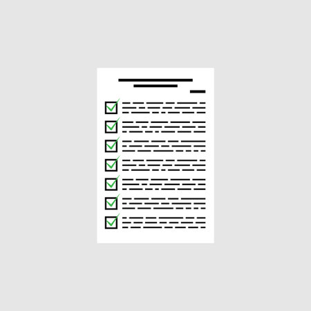 Questionnaire checklist form with text and green answer marks. Vector checkmark exam test illustrationのイラスト素材