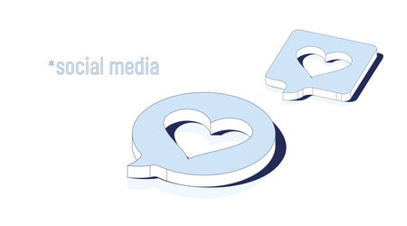 Social media. A heart shape icon in a speech bubble. Isometric vector illustration. Social media network concept background. Love sign.のイラスト素材