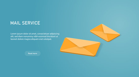 Yellow 3d vector mail icon. Isometric email sending illustration. Mailing letters service concept.のイラスト素材