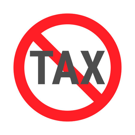 No tax. Free pay sign. Tax in a red prohibition circle. EPS 10 vector illustration.のイラスト素材