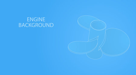 3d drawing scheme of a motor boat propeller on a blue background. Isometric vector illustration.のイラスト素材