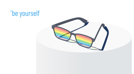 Hashtag be yourself. Rainbow Sunglasses. Isometric lgbt pride proud illustration in bright colors. Vector background concept.のイラスト素材