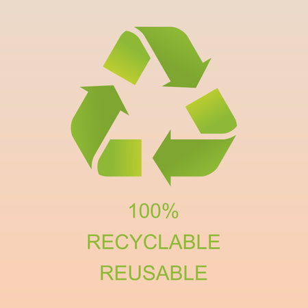 100% recyclable and reusable. Green recycle arrow icon. Vector sign illustration EPS 10. Isolated on white backgroundのイラスト素材