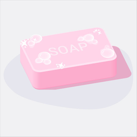Vector pink wash toilet hand soap bar with bubbles. Cleanliness and health concept. Isometric 3d icon illustration.のイラスト素材