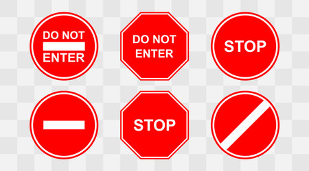 Stop. Do not enter. Red shape road sign board with text stop isolated on a transparent backgroundのイラスト素材