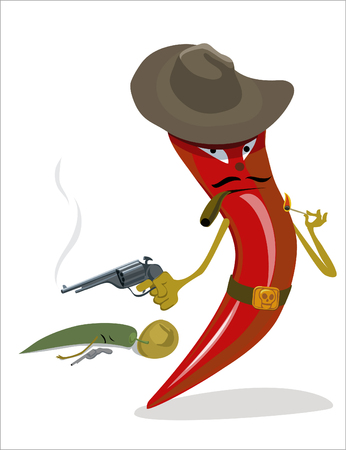 red chili pepper gangster shot and killed of green pepperのイラスト素材