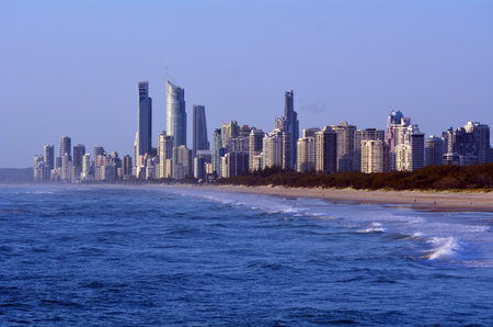 Surfers Paradise Skyline Queensland Australia	Surfers Paradise skyline with the Spit Beach at sunrise in Gold Coast Queensland Australia.のeditorial素材