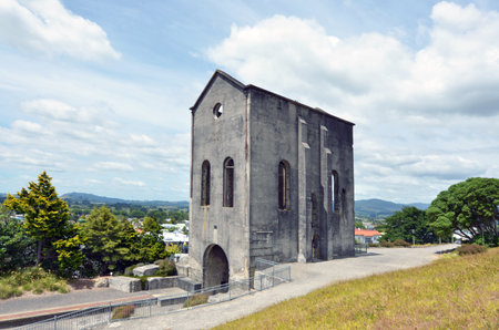 WAIHI, NZL - JAN 19 2015:Cornish Pumphouse in Waihi gold mine.The pump was used up to 1913 to raise...
