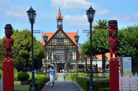 ROTORUA, NZL - JAN 11 2015:Visitors in Rotorua Museum of Art and History.It's an iconic symbol and major tourist attraction of Rotorua, New Zealand.のeditorial素材