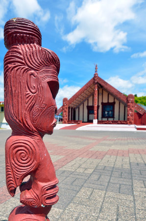 ROTORUA, NZL - JAN 11 2015:Te Papaiouru Marae in, Rotorua, New Zealand.It's one of the most important meeting houses in New Zeland  many significant people have been welcomed onto Te Papaiouru Marae, including British royalty.のeditorial素材