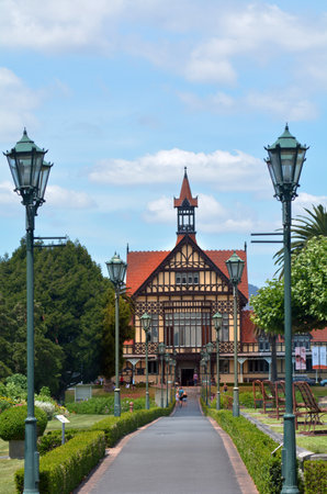 ROTORUA, NZL - JAN 11 2015:Visitors in Rotorua Museum of Art and History.It's an iconic symbol and major tourist attraction of Rotorua, New Zealand.のeditorial素材