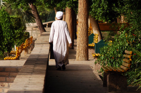 ASWAN - APRIL 28:Egyptian man on Elephantine Island on April 28 2007 in Aswan, Egypt.It's the largest of Aswan area islands and is one of the most ancient sites in Egypt with artifacts dating 3100 B.Cのeditorial素材