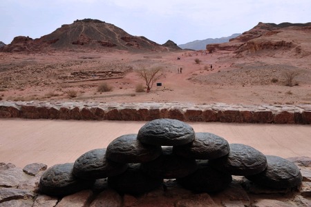 Exhibit of ancient Egypt copper mining accessories in Timna Park, Israel.の写真素材