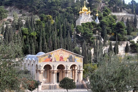 Gethsemane and St. Mary Magdalene Church in Mount of Olives in Jerusalem, Israel.の写真素材