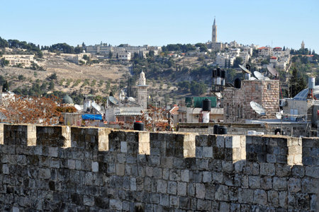 The walls and gates of Jerusalem old city Israelのeditorial素材