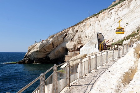 Cable car to Rosh HaNikra grotto in North Israel.の写真素材