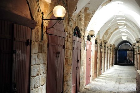 The old market of Akko empty in Acre, Israel.のeditorial素材