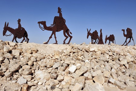 Camel statues in the Negev desert, Israel - En Avdat National Parkの写真素材