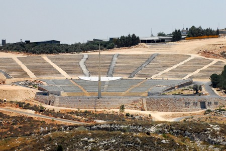 The amphitheater of Mount Precipice outside Nazareth, Israel.の写真素材