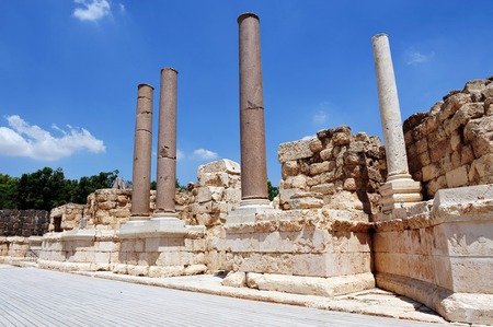 Pillars in Ancient Beit Shean, Israel.の写真素材