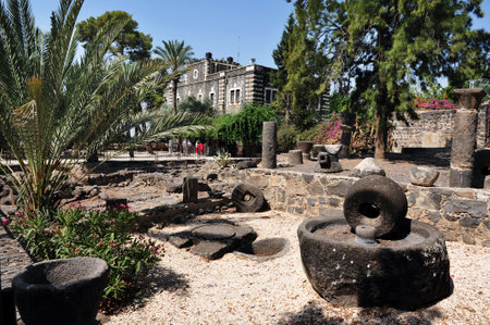 Ancient olive press at Capernaum Kfar Nahum  Israelのeditorial素材