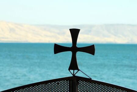 Outside the church in Capernaum or Kfar Nahum, a settlement on the shore of the Sea of Galilee.の写真素材