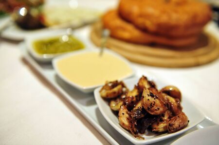 Prepared food on a table in a restaurant.の写真素材