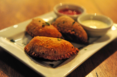 Prepared food on a table in a restaurant.