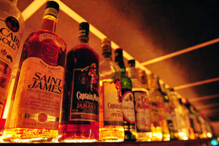 Alcohol bottles in a bar.のeditorial素材