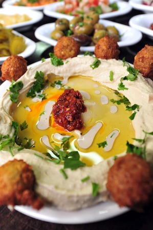 Hummus  mashed chickpeas and salads