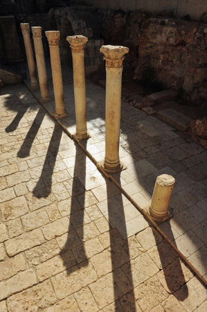 JERUSALEM - NOVEMBER 05:The line of the Cardo Maximus at theJewish Quarter Street at the Jewish...