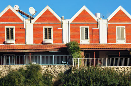 Dutch architecture red houses.のeditorial素材