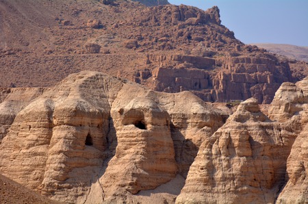 Qumran caves in Qumran National Park near the Dead Sea Israel where the Dead Sea Scrolls discovered between 1946 and 1956.の写真素材