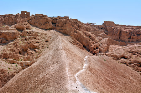 MASADA, ISR - APR 29 2015:Visitors in Masada stronghold in the Judaean Desert, Israel.Masada is one of Israel's most popular tourist attractionsのeditorial素材
