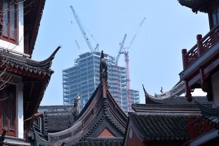 SHANGHAI - MAR 17 2015:New Skyscarper build up in Shanghai, China.In 2014, 58 of the 97 buildings around the world that are at least 200 meters tall were built in China, twice the number in the USAのeditorial素材