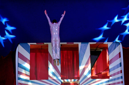 TEL AVIV, ISR - APR 01 2015:Acrobatics show.It's the performance of extraordinary feats of balance, agility, and motor coordination traditions that occurred in many cultures thousands of years ago.のeditorial素材