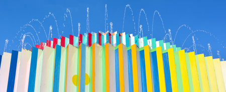 TEL AVIV, ISR - APR 11 2015:Fire and Water Fountain in Tel Aviv, Israel. It's one of the most famous Tel Aviv landmark located in the center of the Dizengoff Square.のeditorial素材