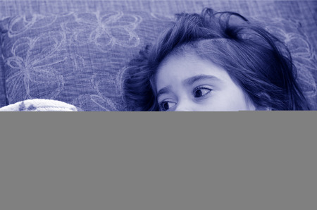 Healthcare and medicine concept  ill girl child with thermometer in mouth.BWの写真素材