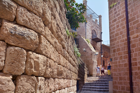 TEL AVIV, ISR - MAR 24 2015:Visitors at the old port of Jaffa in Tel Aviv Jaffa, Israel.Itâs ancient port city in Israel famous for its beauty and ancient history.のeditorial素材