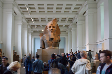 LONDON - MAY 15 2015:Visitors in the British Museum.The Museum contain almost 71,000 books,...