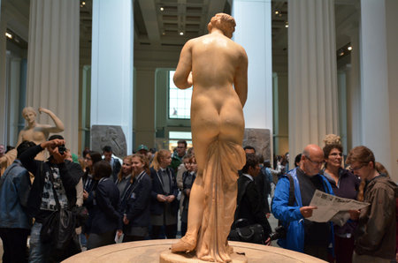 LONDON - MAY 15 2015:Visitors in the British Museum.The Museum contain almost 71,000 books, manuscripts, drawings, prints and antiques taken from Greece, Rome, Egypt, and many different countries.のeditorial素材