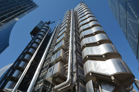 LONDON - MAY 13 2015:Lloyds Building in City of London, UK.It's Lloyds insurance headquarter also knowen as the Òinside-outÓ building as it's lifts, staircases and most of the piping exposed outside.のeditorial素材