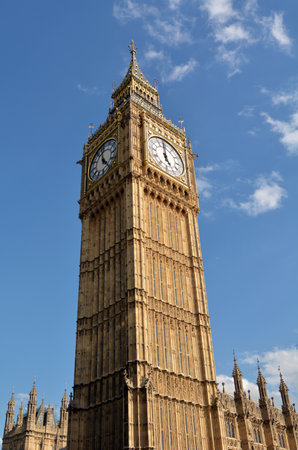 LONDON, UK - MAY 14 2015:Big Ben clock tower on Elizabeth Tower of Palace of Westminster London UK